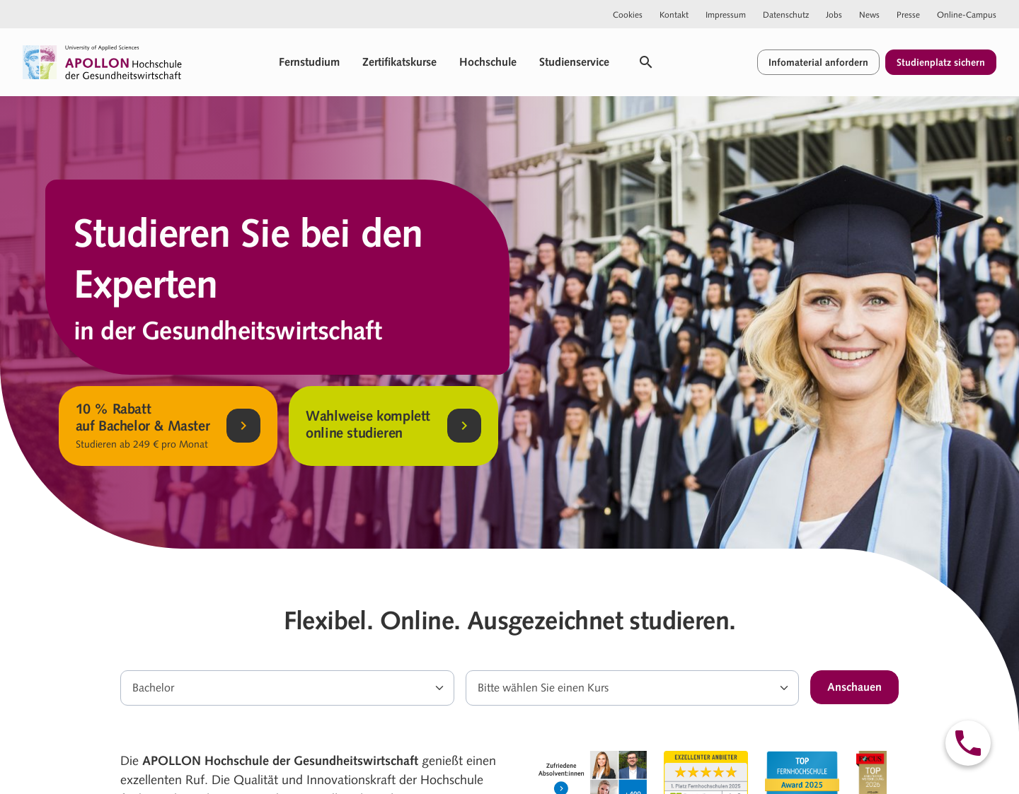 Aktuelle Website-Vorschau von Fernstudium der APOLLON Hochschule