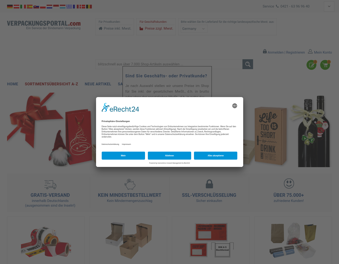 Aktuelle Website-Vorschau von Versandkostenfreie Verpackungen