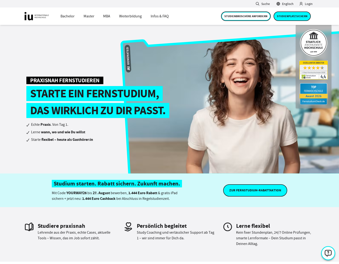 Aktuelle Website-Vorschau von Fernstudium an der IUBH