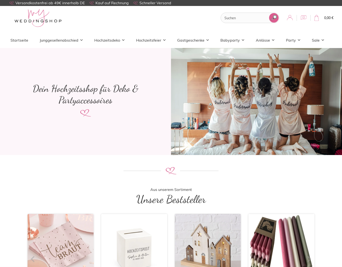 Aktuelle Website-Vorschau von Hochzeitsshop mit Gastgeschenken