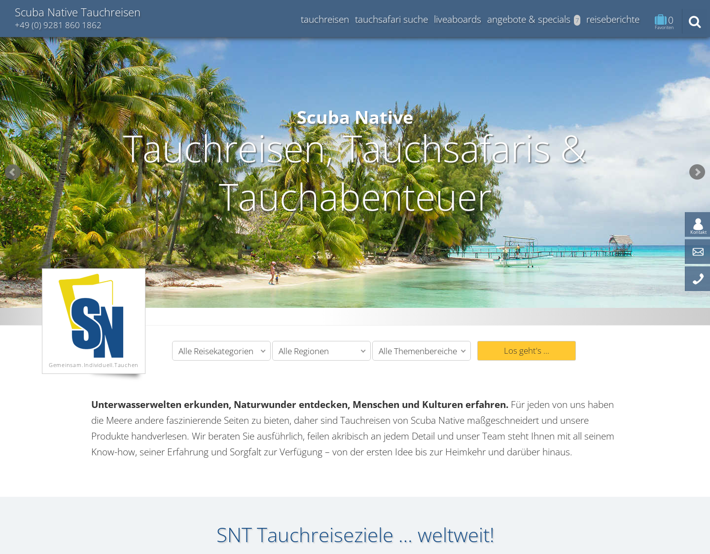 Aktuelle Website-Vorschau von Scuba Native Tauchreisen