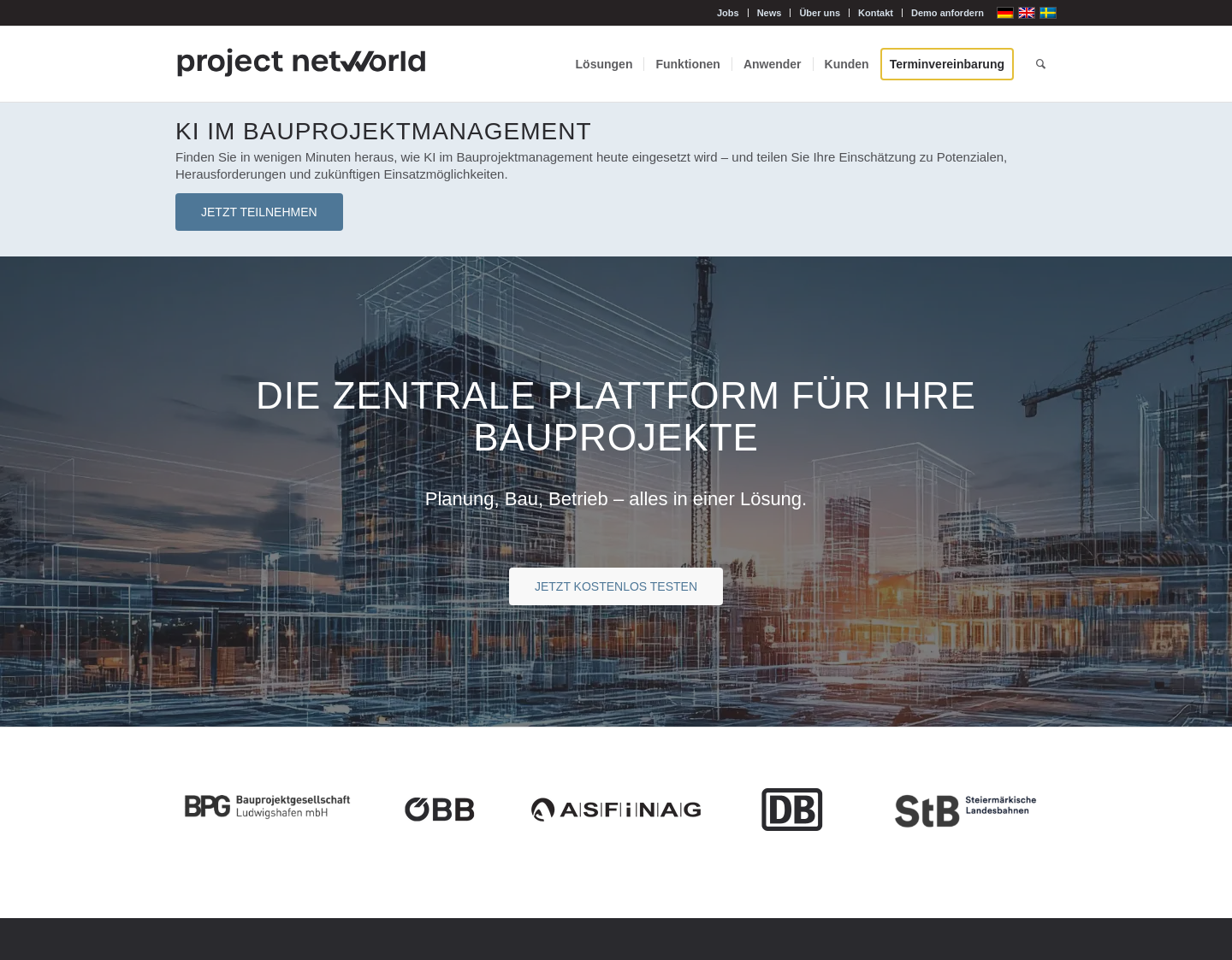 Aktuelle Website-Vorschau von Projectnetworld - Projektmanagement Tool
