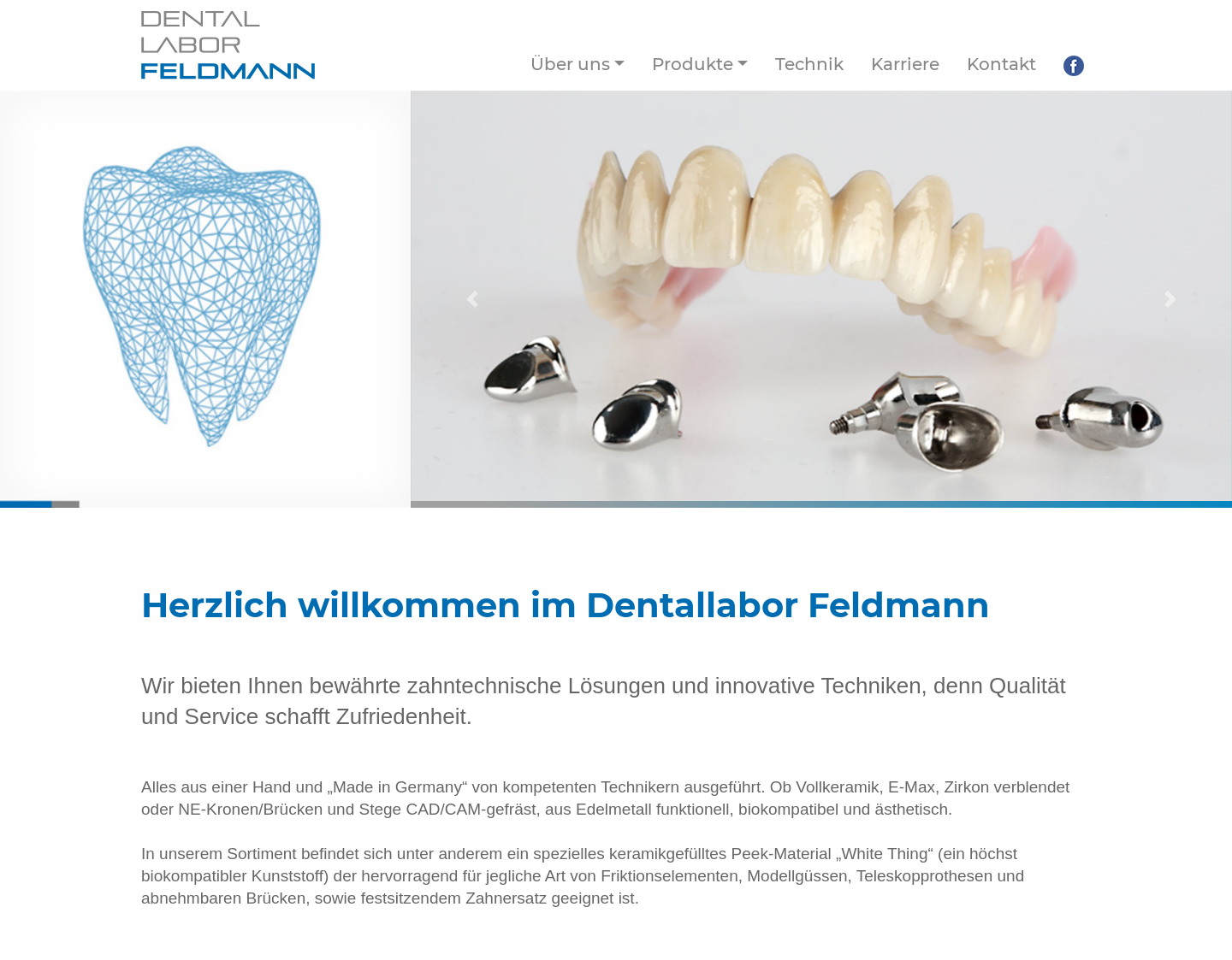 Aktuelle Website-Vorschau von Dentallabor Feldmann
