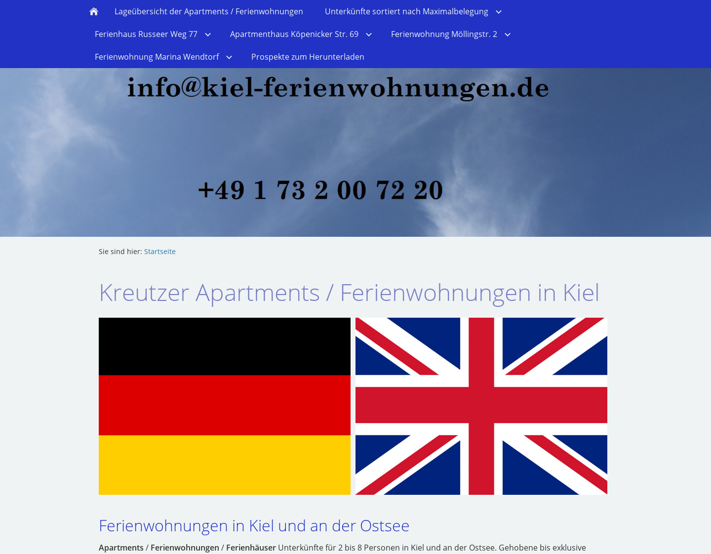 Aktuelle Website-Vorschau von Ferienwohnungen in Kiel und an der