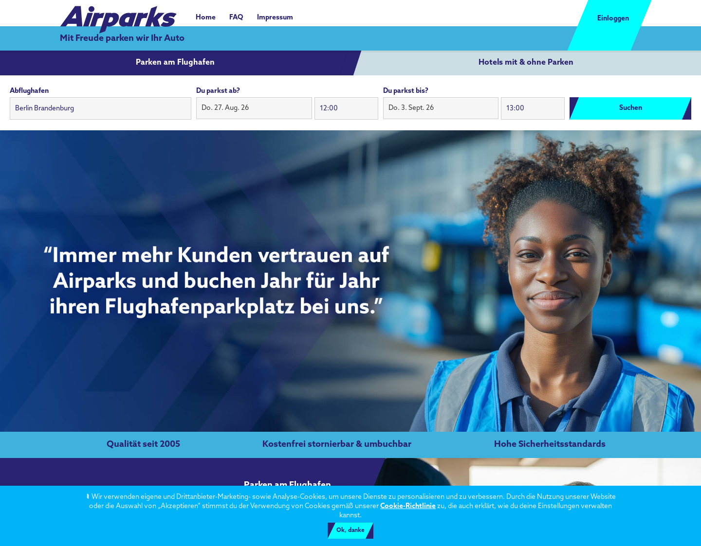 Aktuelle Website-Vorschau von Airparks – Einfach besser parken!