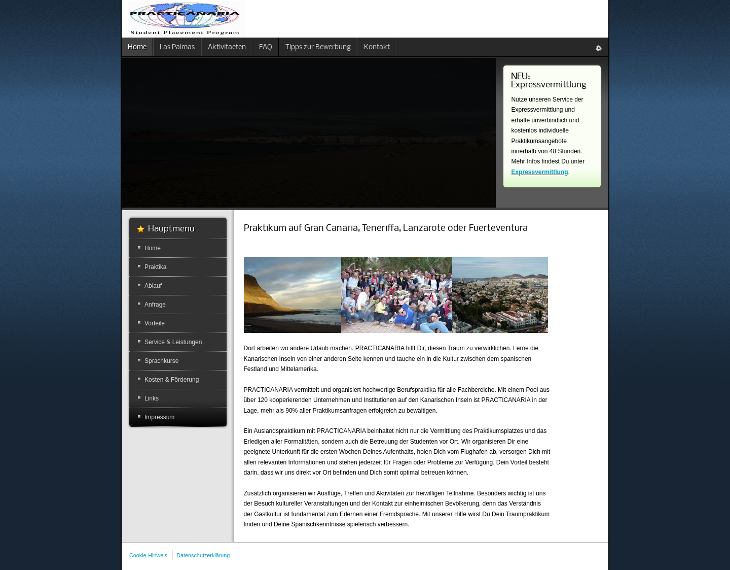 Aktuelle Website-Vorschau von Practicanaria.com