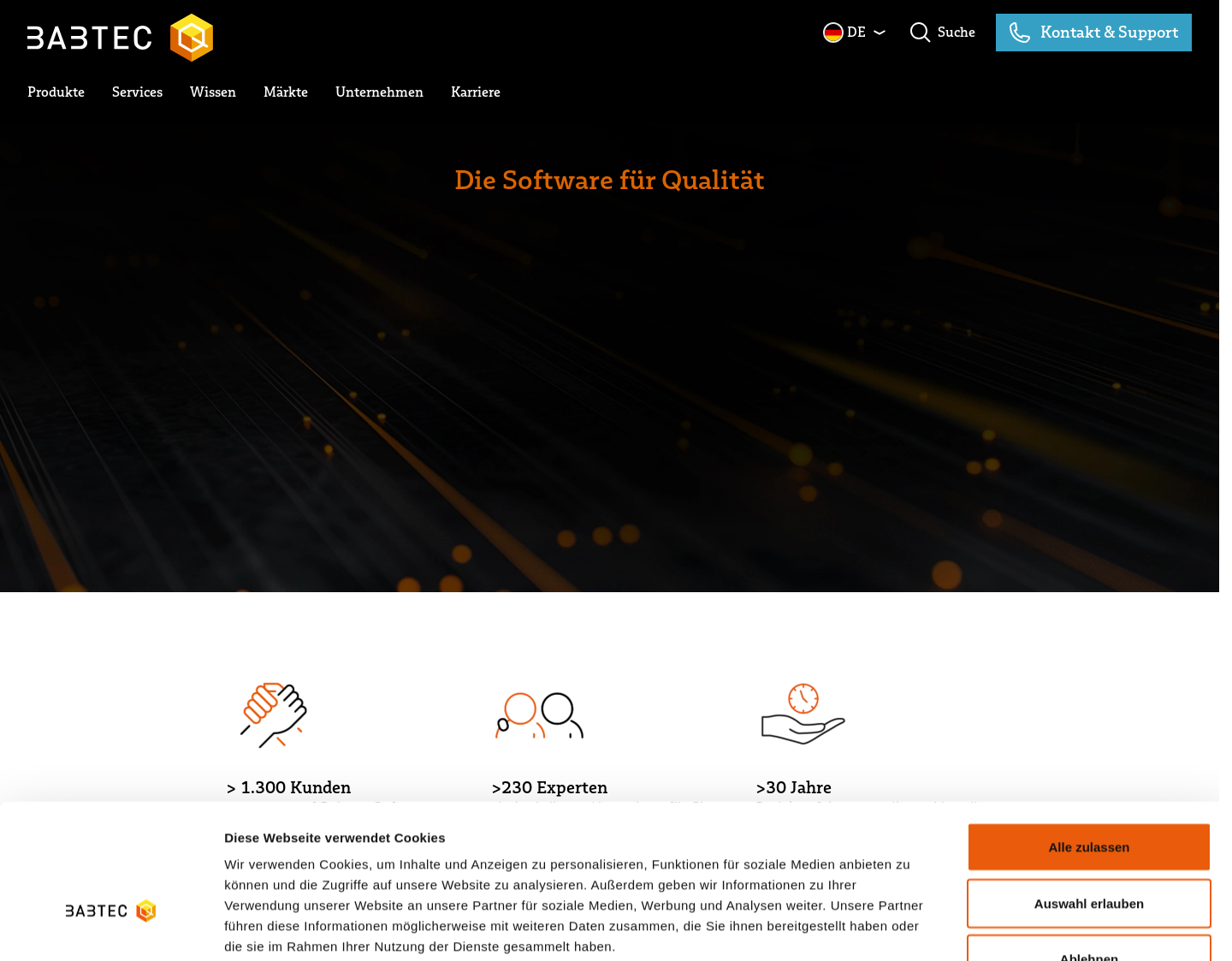 Aktuelle Website-Vorschau von CAQ Software von babtec.de