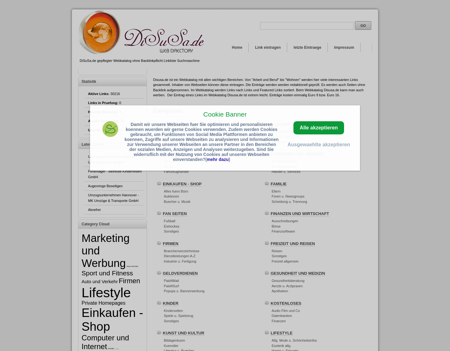 Aktuelle Website-Vorschau von Webkatalog disusa