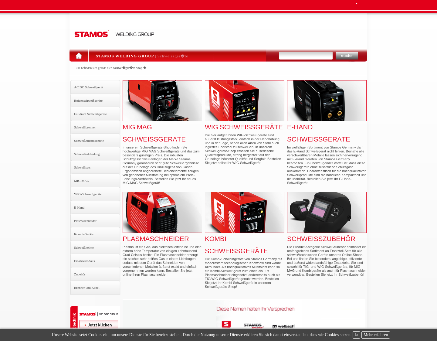 Aktuelle Website-Vorschau von Schweißgeräte von Stamos