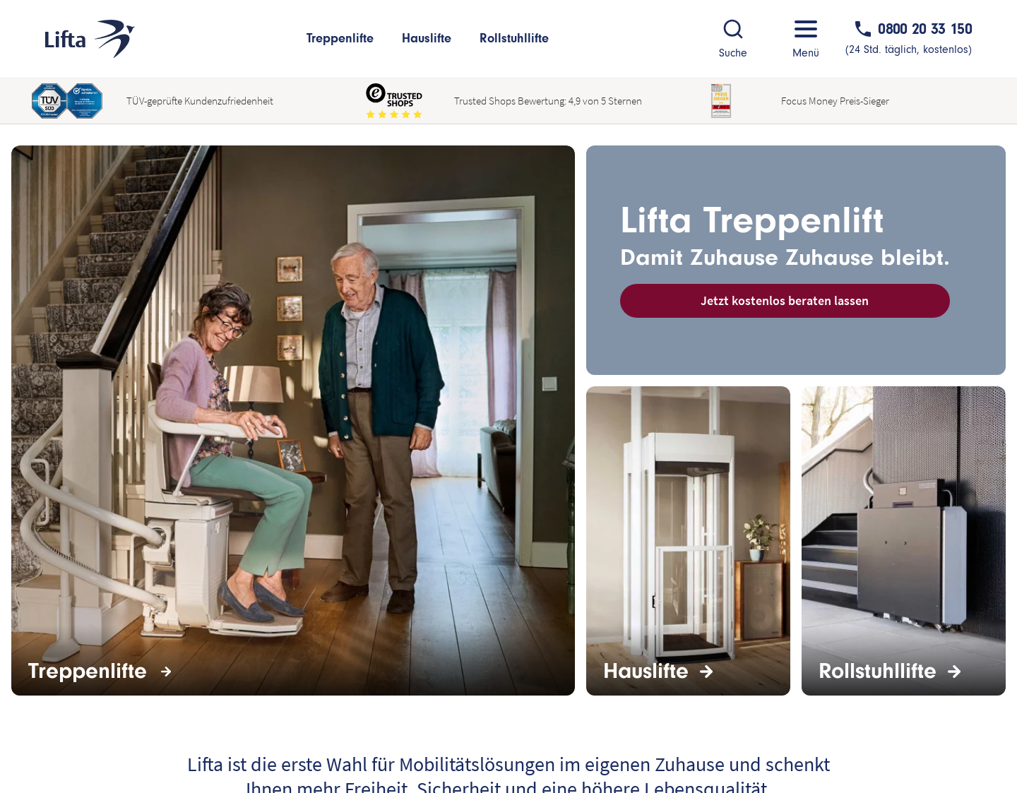 Aktuelle Website-Vorschau von Lifta Lift und Antrieb GmbH