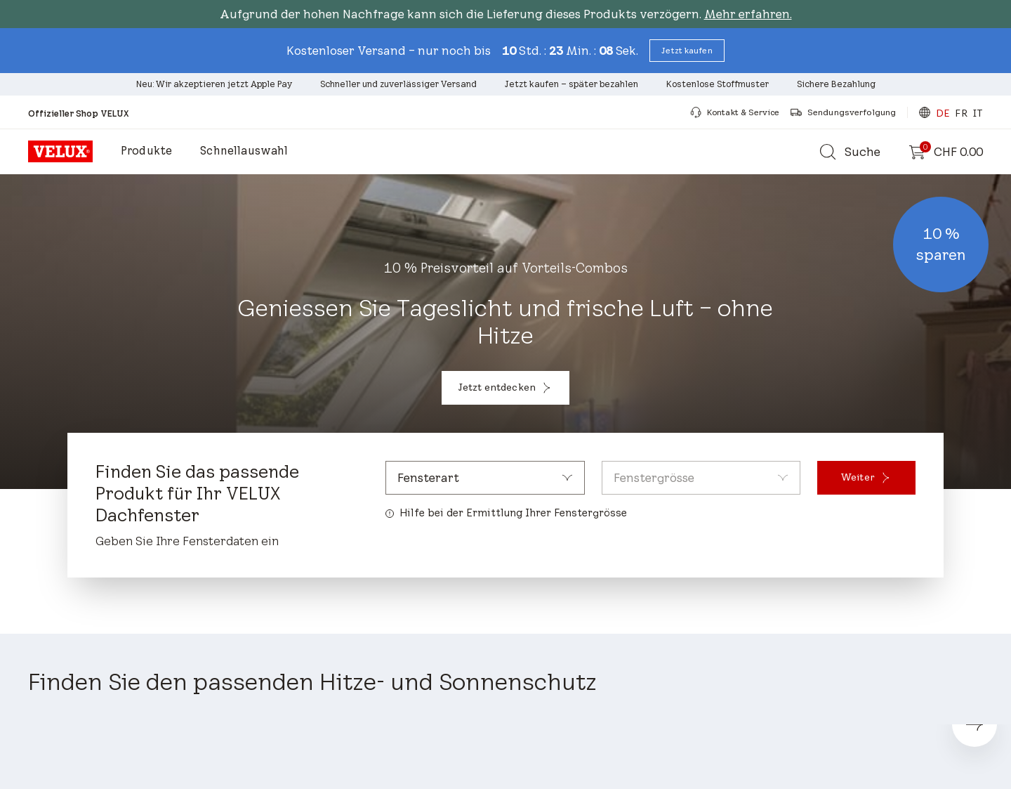 Aktuelle Website-Vorschau von Sonnenschutz für Velux Dachfenster