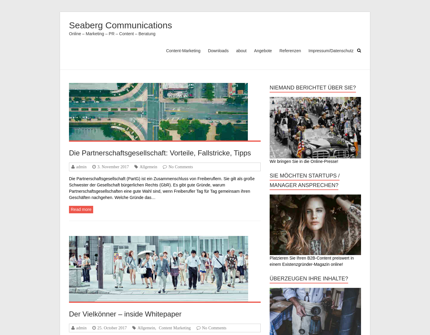 Aktuelle Website-Vorschau von Seaberg Online-PR