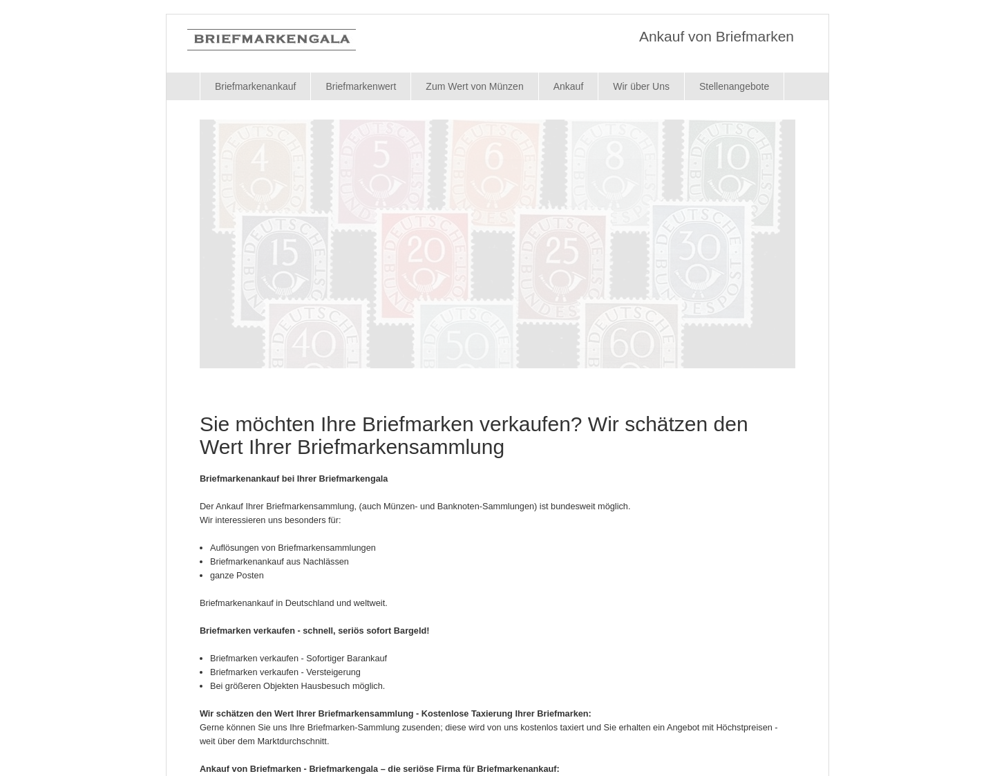 Aktuelle Website-Vorschau von Briefmarkengala