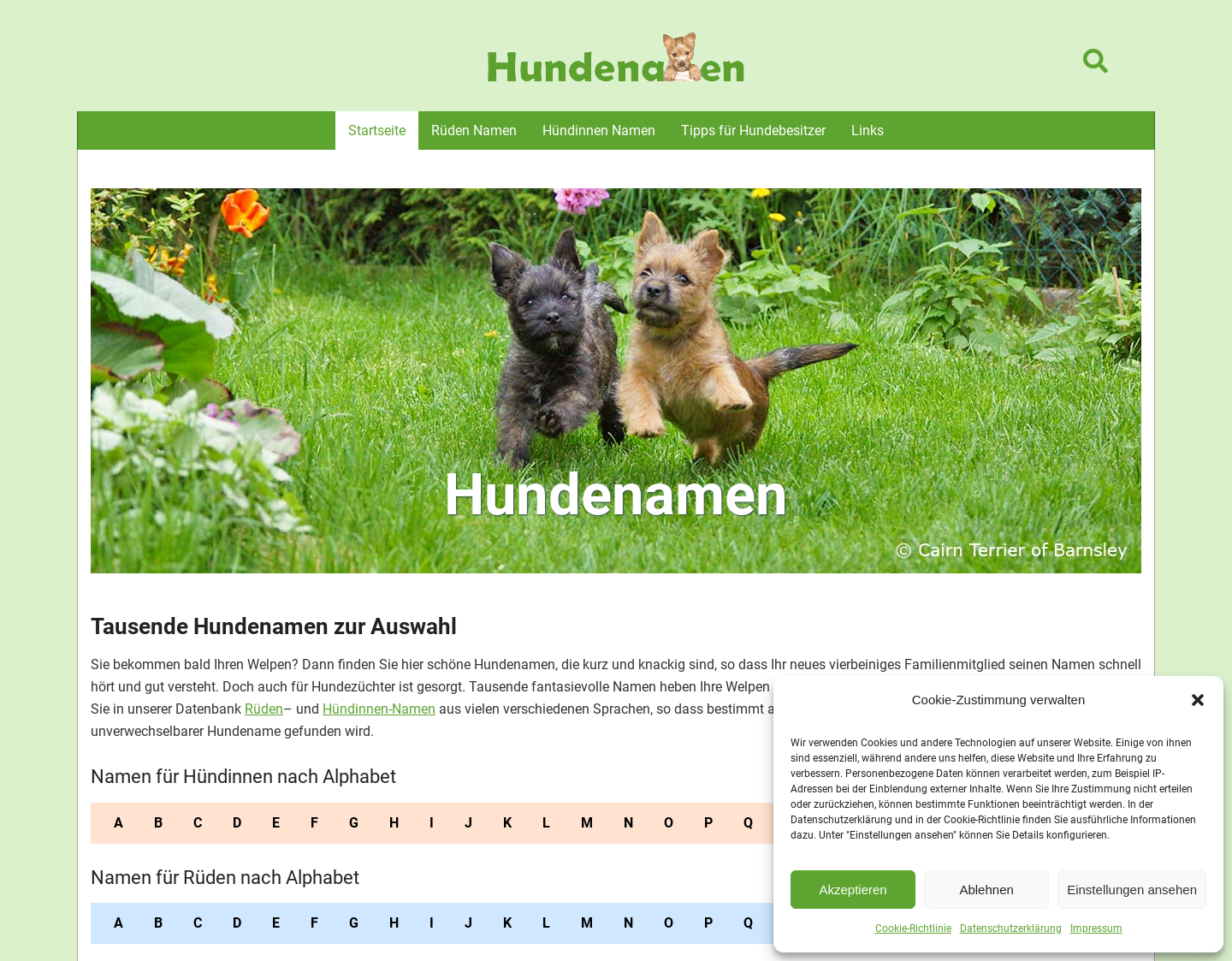 Aktuelle Website-Vorschau von Hundename aussuchen