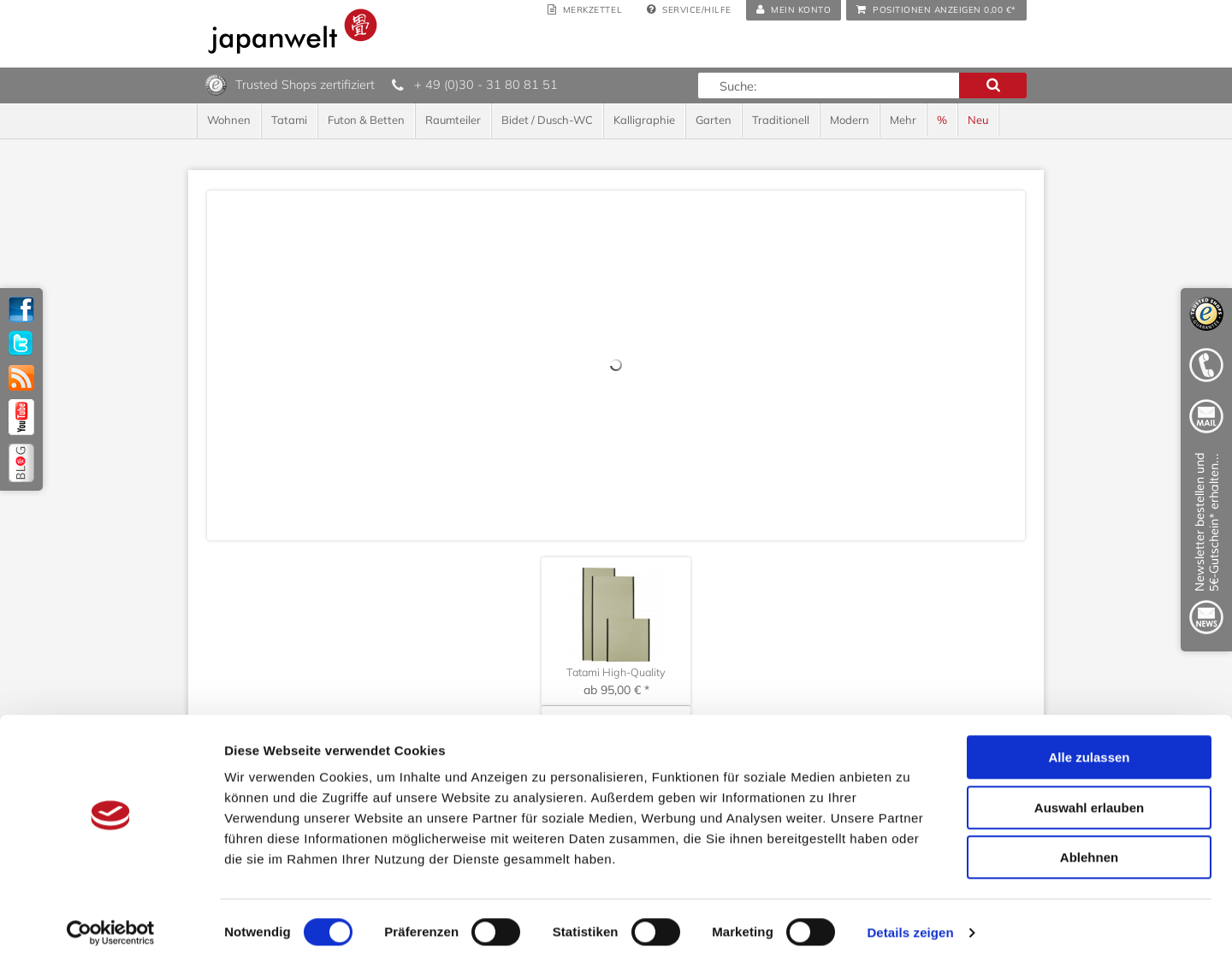 Aktuelle Website-Vorschau von Futons und Tatamis bei Japanwelt
