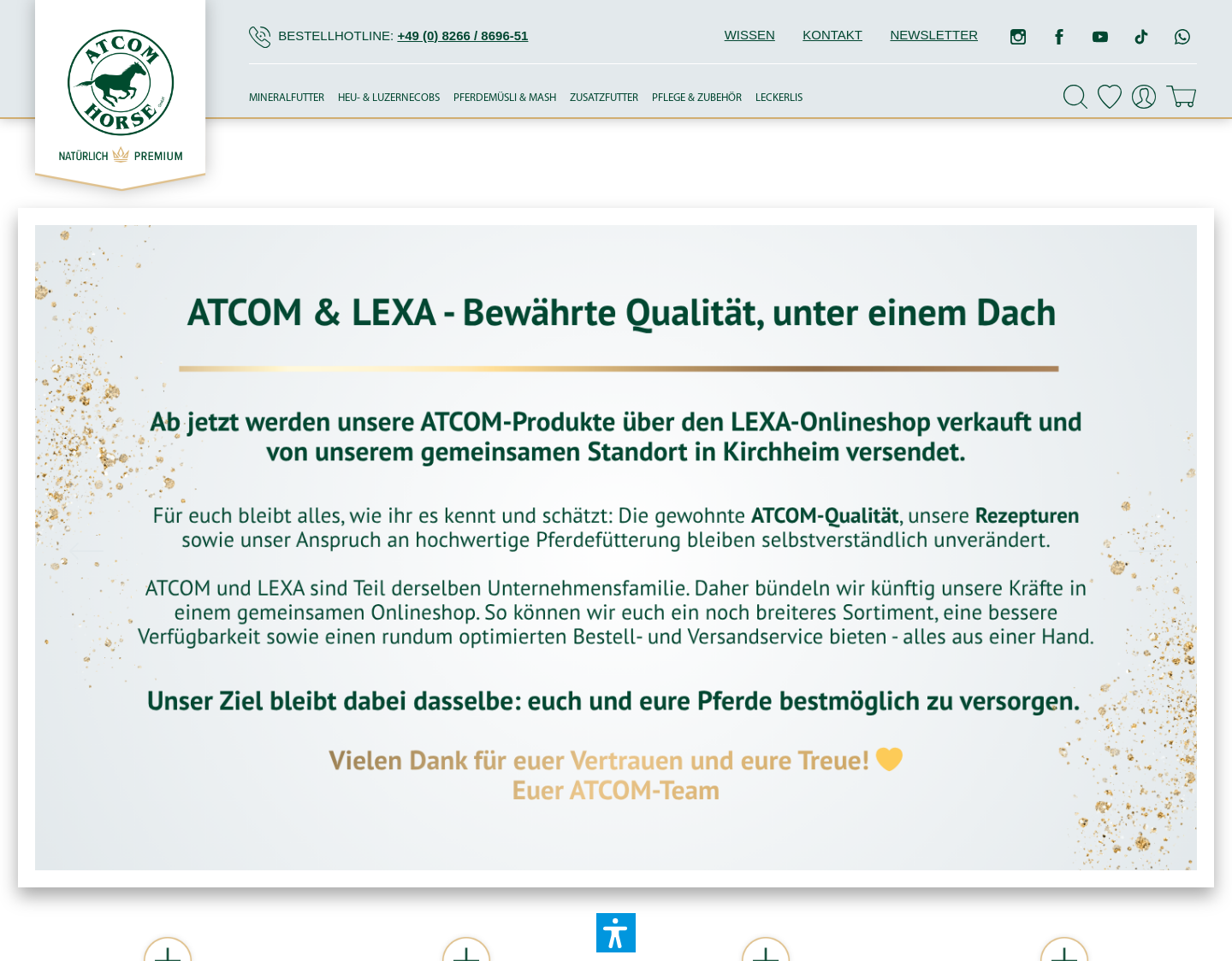 Aktuelle Website-Vorschau von Atcom Horse GmbH, Tierfütterung