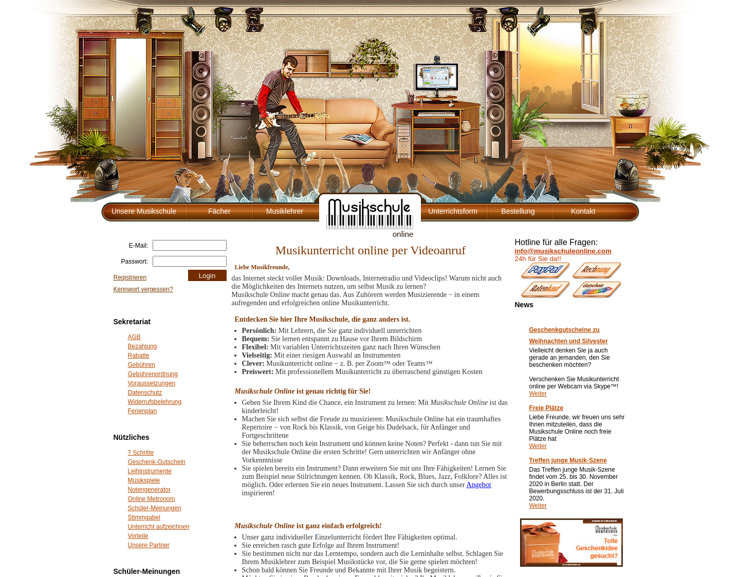 Aktuelle Website-Vorschau von Musikschule Online. Musikunterricht