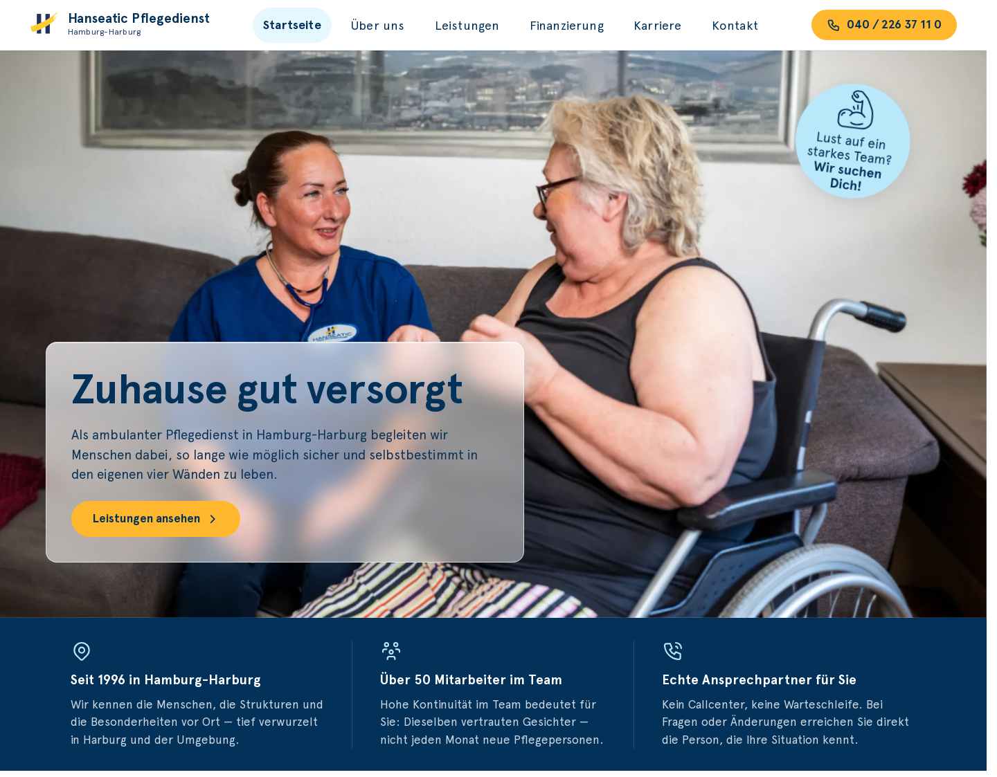 Aktuelle Website-Vorschau von HANSEATIC Pflegedienst