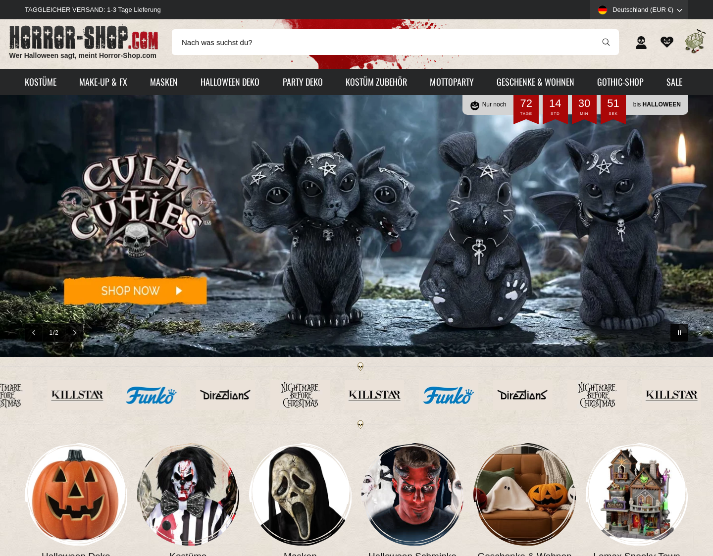 Aktuelle Website-Vorschau von Horror und Halloween Shop