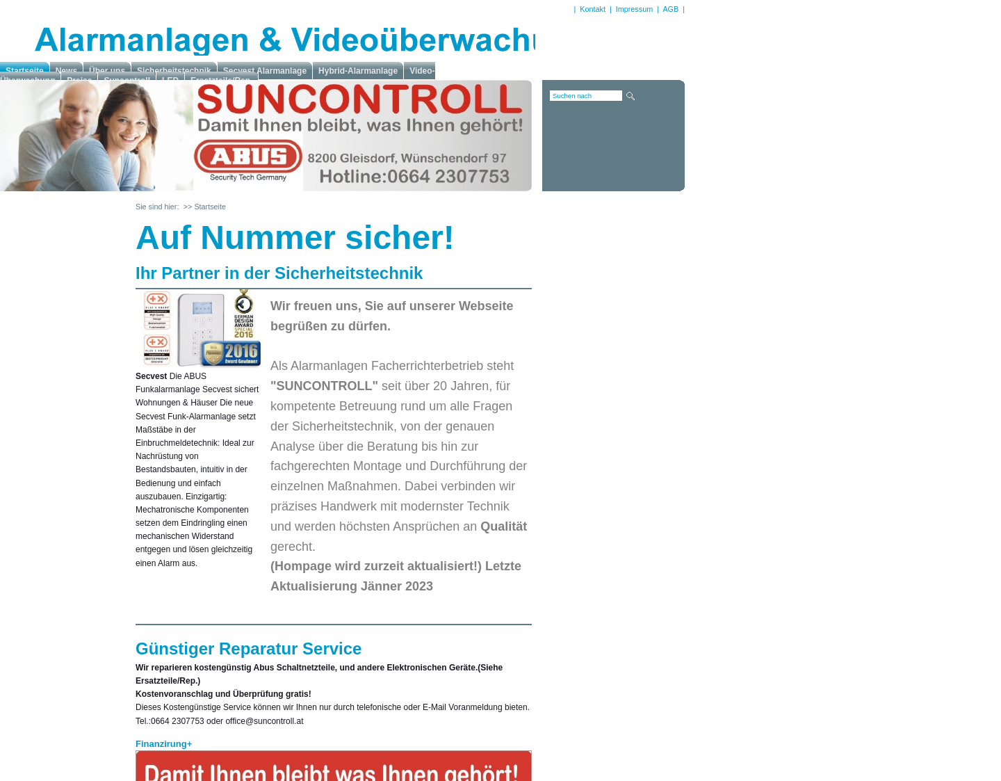 Aktuelle Website-Vorschau von SUNCONTROLL Alarmanlagen