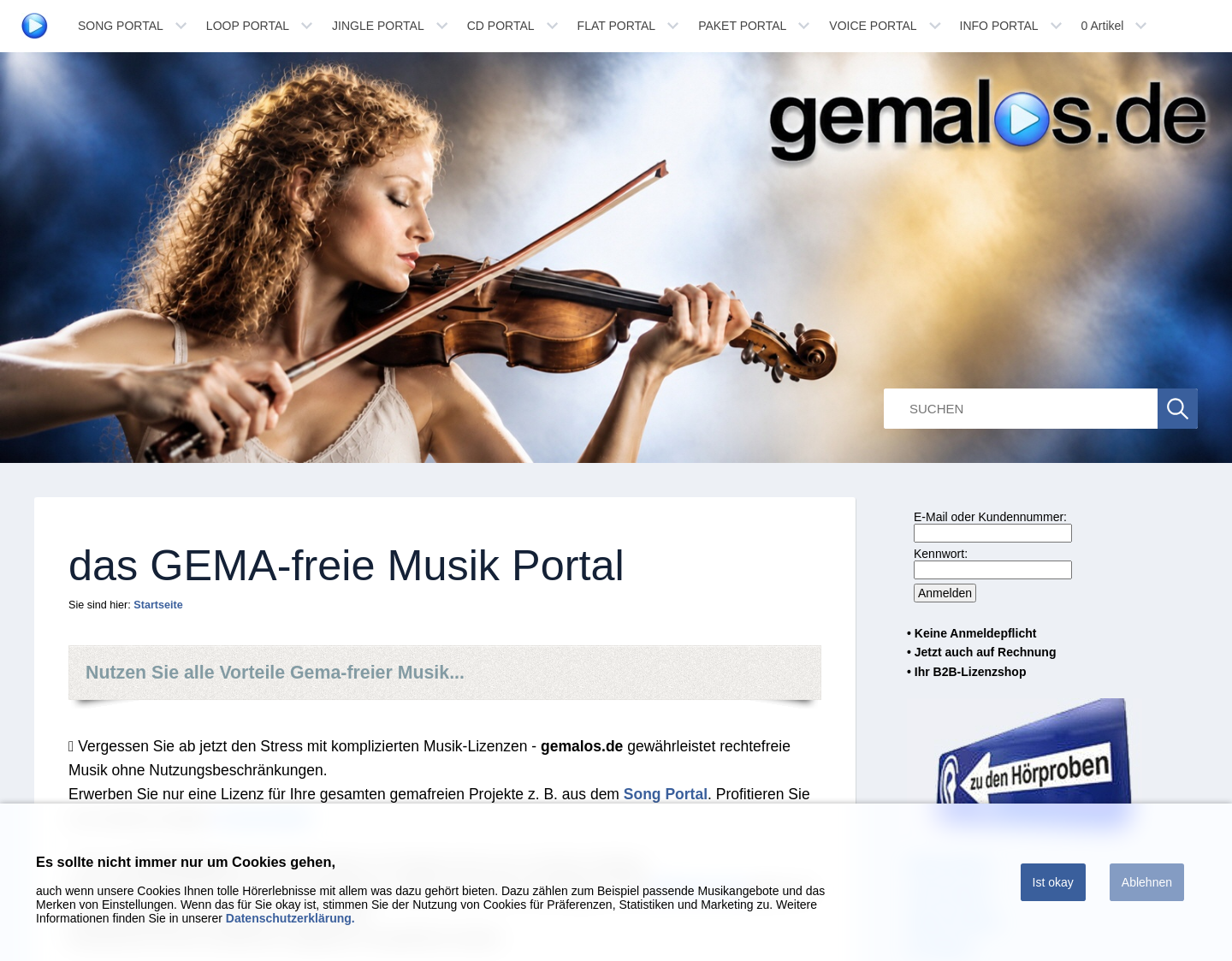 Aktuelle Website-Vorschau von Gema-freie Musik / rechtefreie Musik