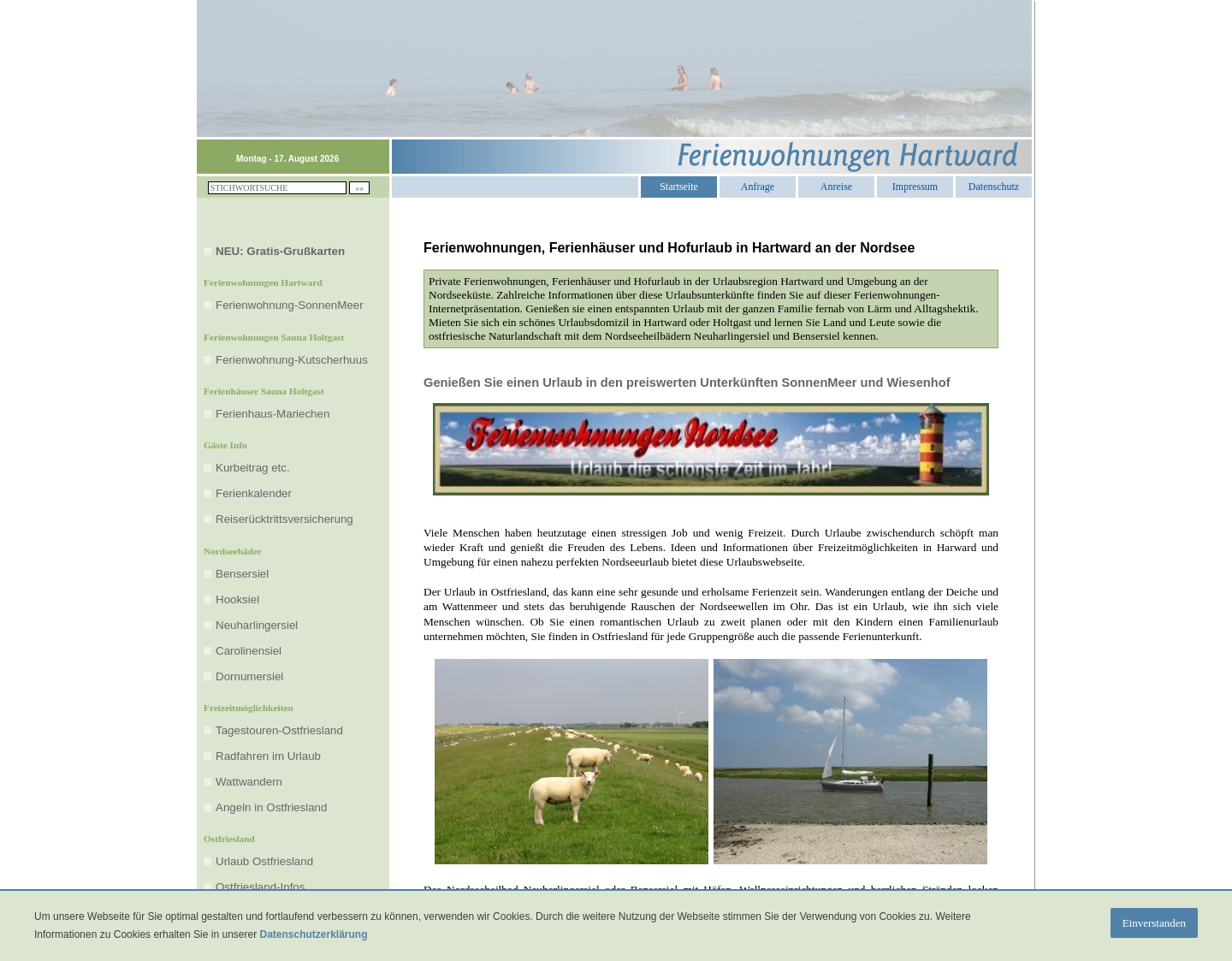 Aktuelle Website-Vorschau von Ferienwohnungen Hartward an der Nordsee