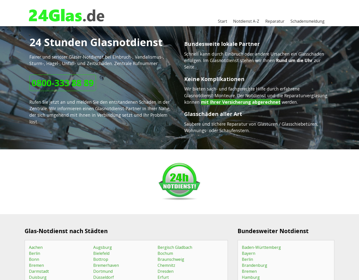 Aktuelle Website-Vorschau von GLASNOTDIENST 0800 - 333 888 9 - Deutsch