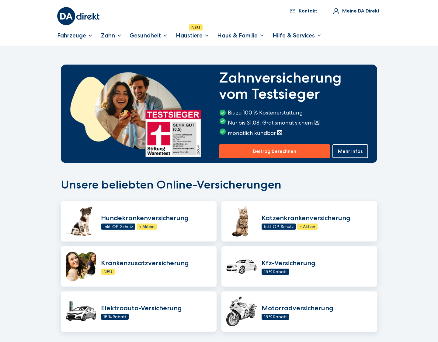Aktuelle Website-Vorschau von Kfz-Versicherung bei DA Direkt