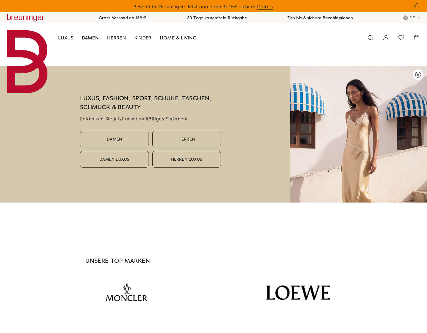 Aktuelle Website-Vorschau von Breuninger | Damenmode & Herrenmode