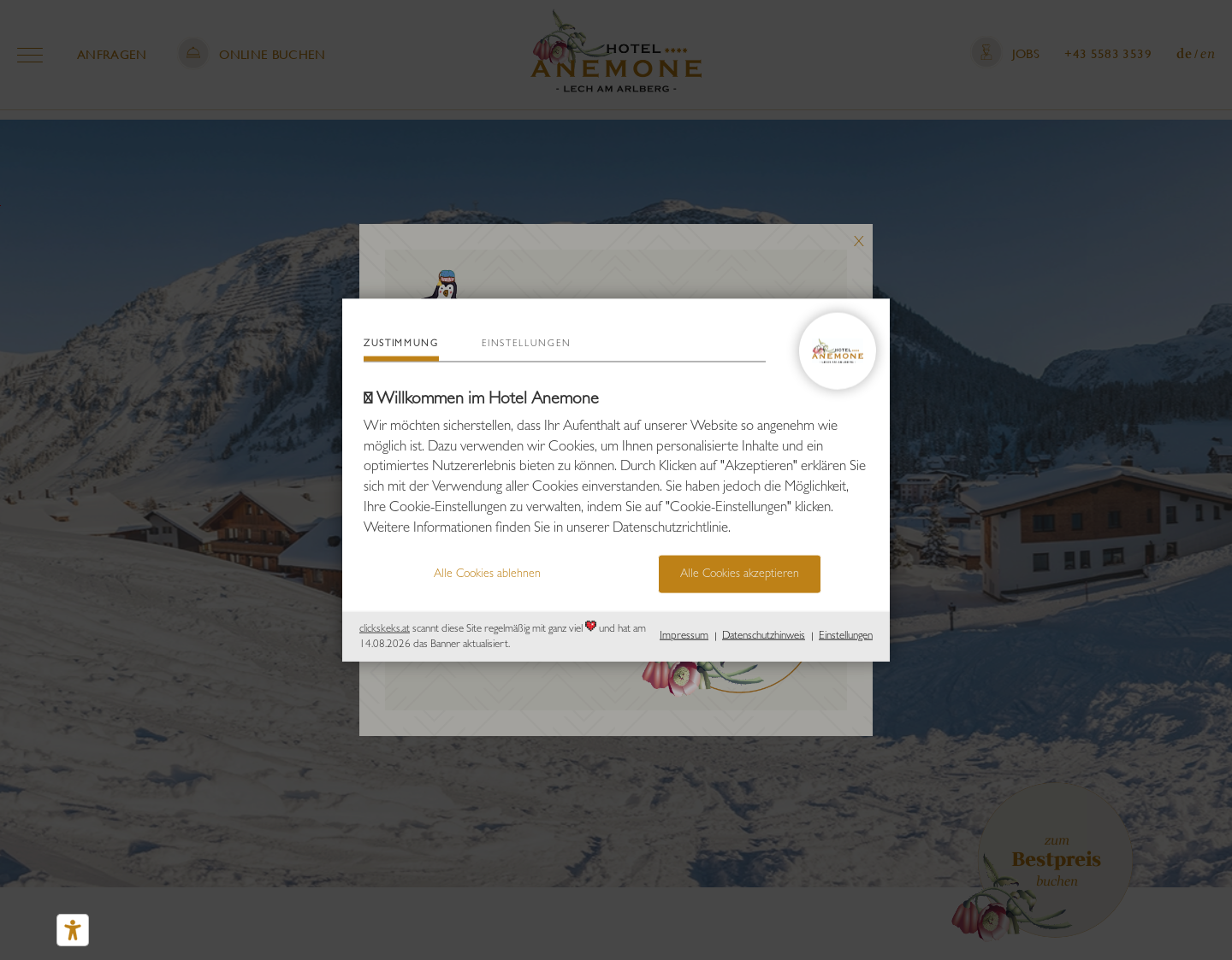 Aktuelle Website-Vorschau von Hotel Anemone Lech, Skiurlaub in Östereich