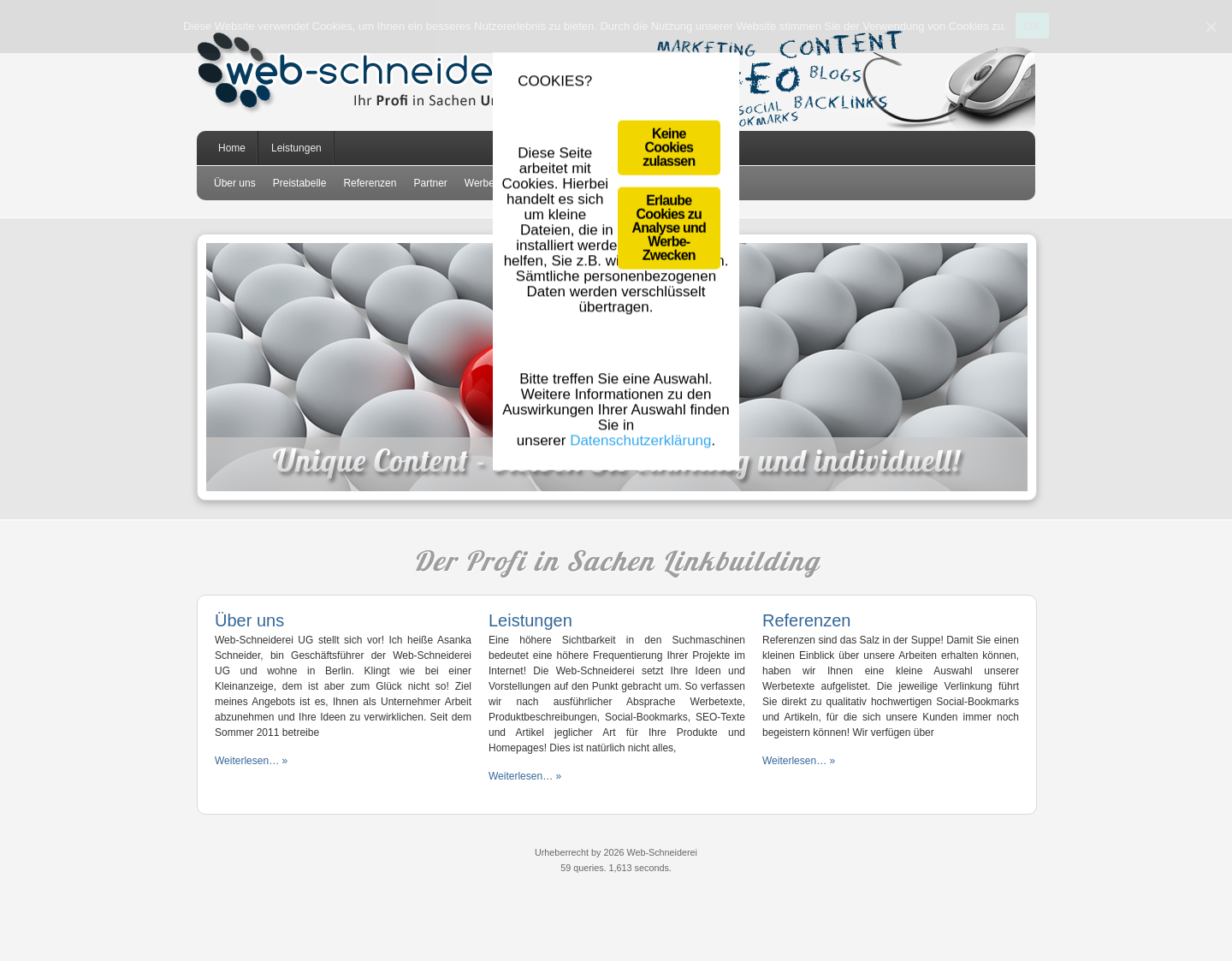 Aktuelle Website-Vorschau von Der Anbieter in Sachen Unique Content