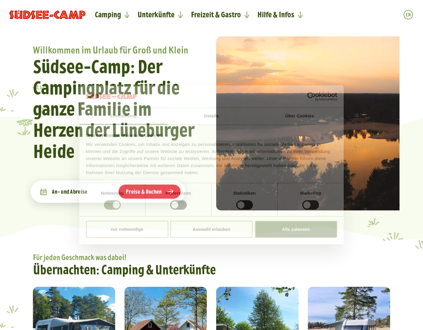Aktuelle Website-Vorschau von Südsee Camping Niedersachsen