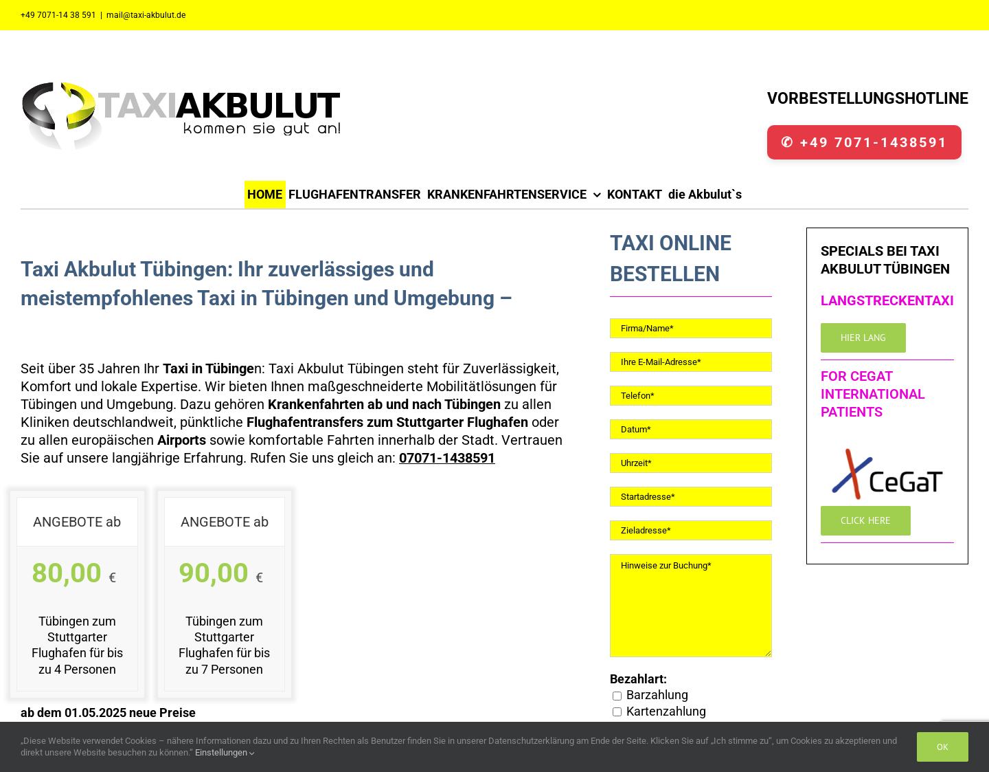 Aktuelle Website-Vorschau von Taxi Akbulut