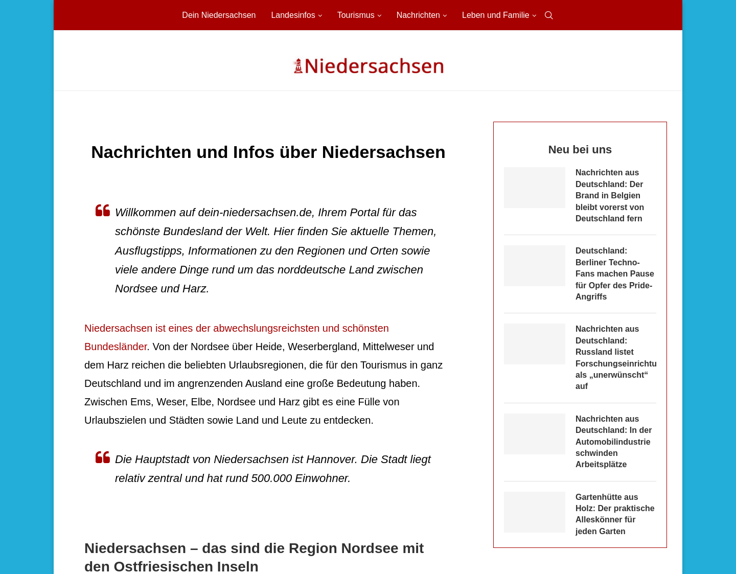 Aktuelle Website-Vorschau von Reisetipps Niedersachsen