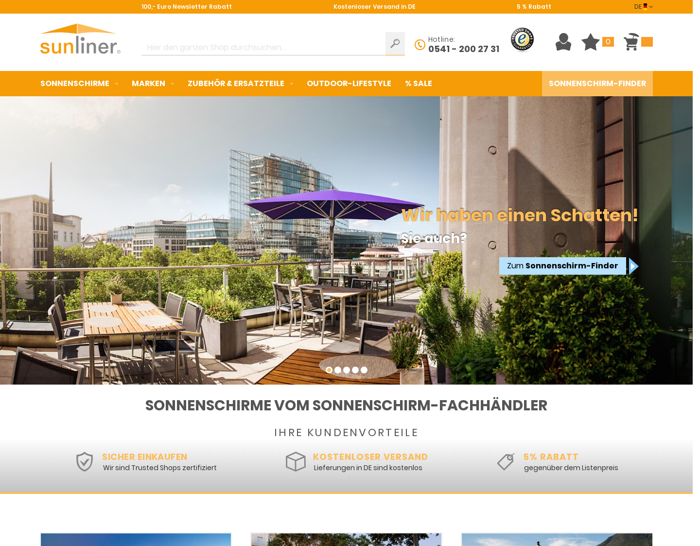 Aktuelle Website-Vorschau von Sonnenschirme & Ampelschirme