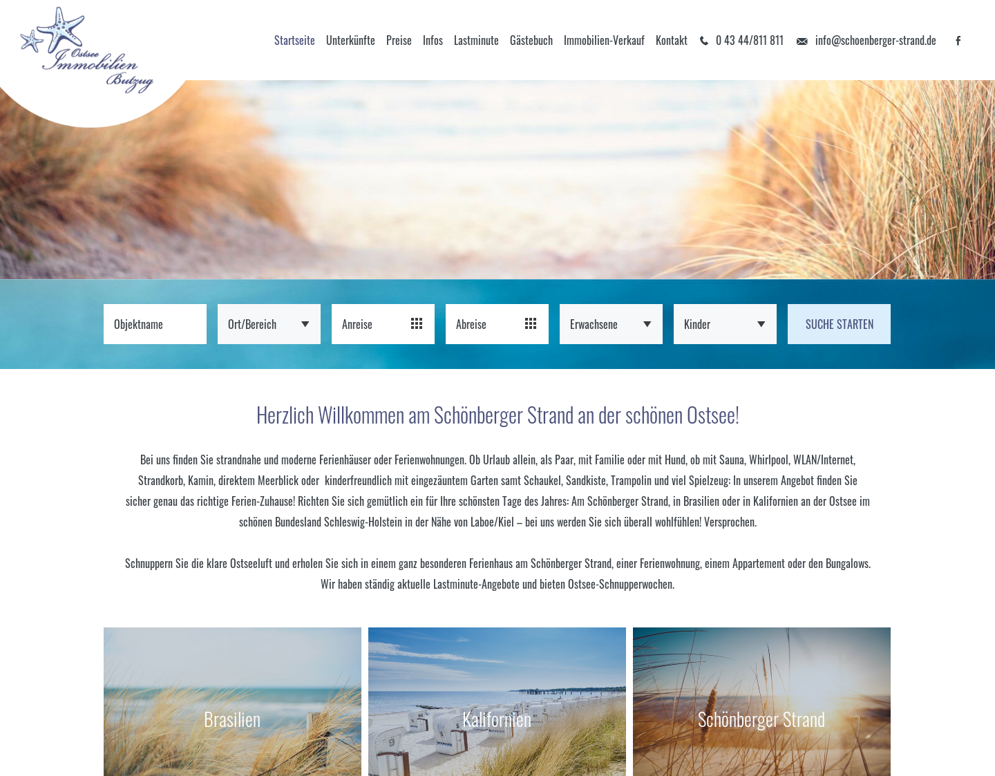 Aktuelle Website-Vorschau von Ferienunterkünfte an der Ostsee