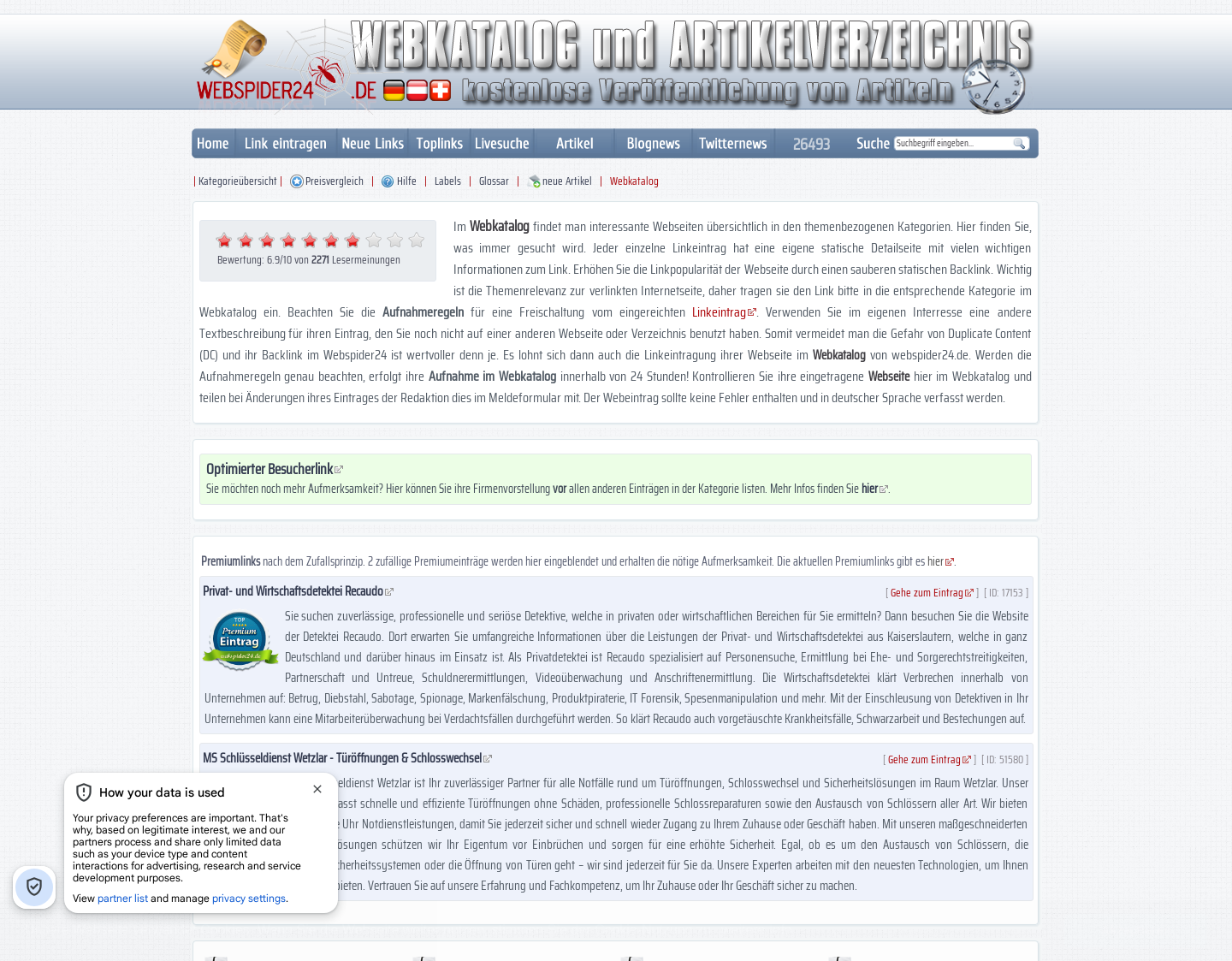 Aktuelle Website-Vorschau von Kostenloser Webkatalog ohne Backlink