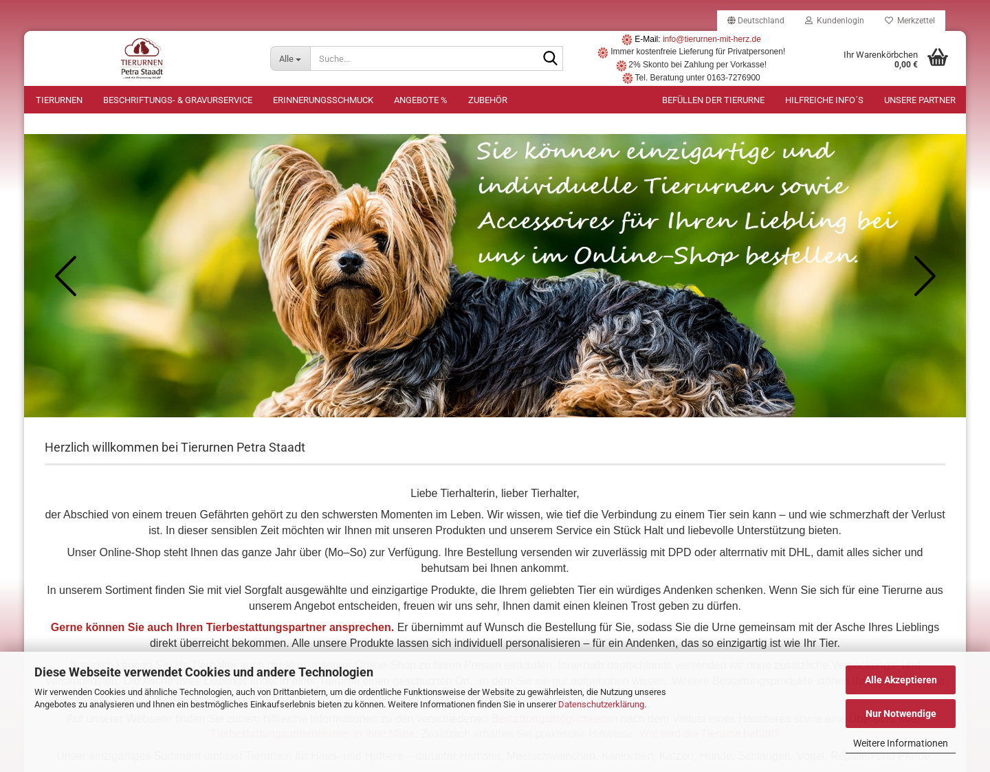 Aktuelle Website-Vorschau von Tierurnen Online-Shop