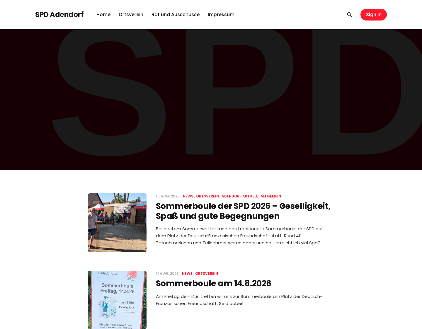 Aktuelle Website-Vorschau von SPD OV Adendorf