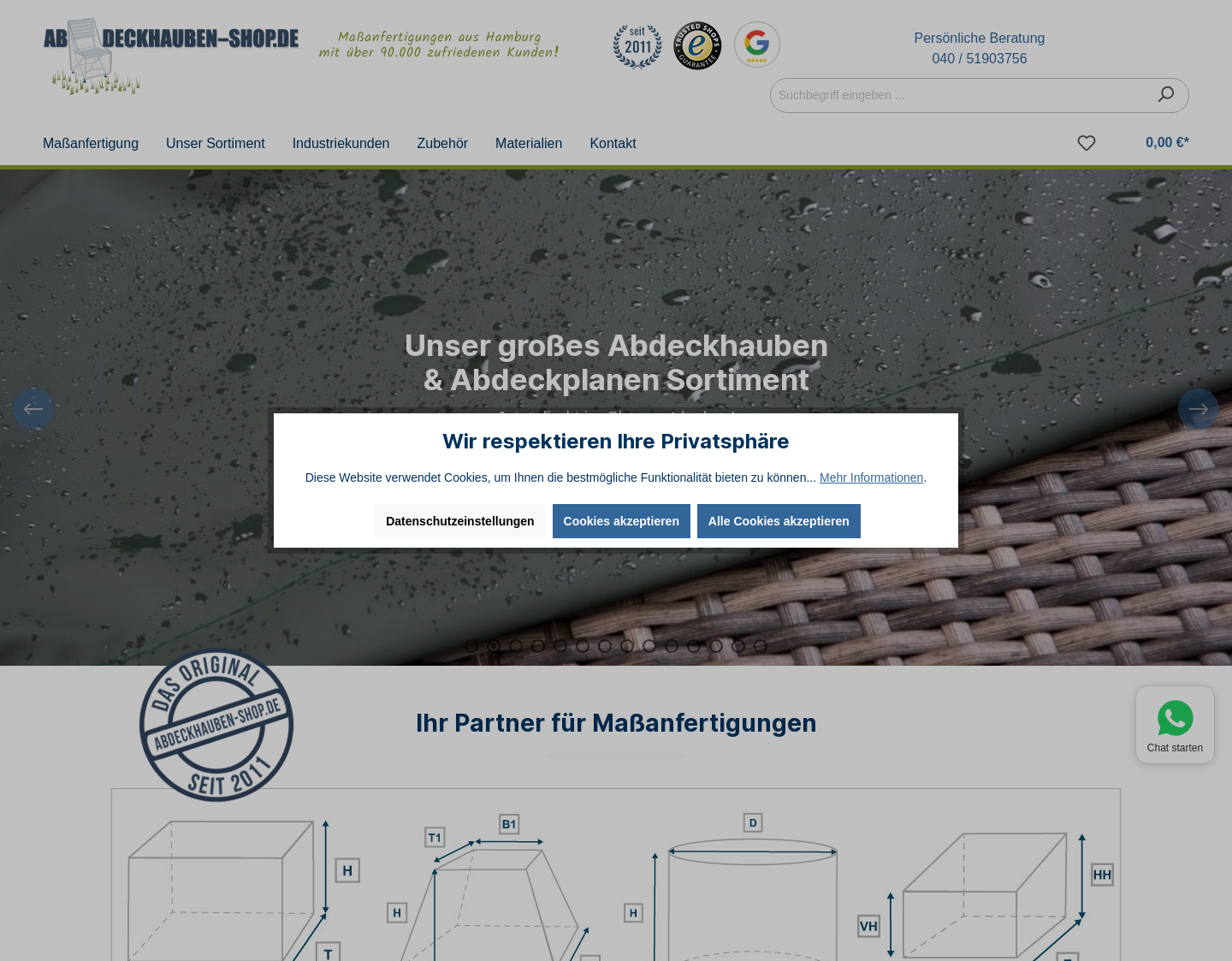 Aktuelle Website-Vorschau von Wetterschutzhauben für Gartenmöbel