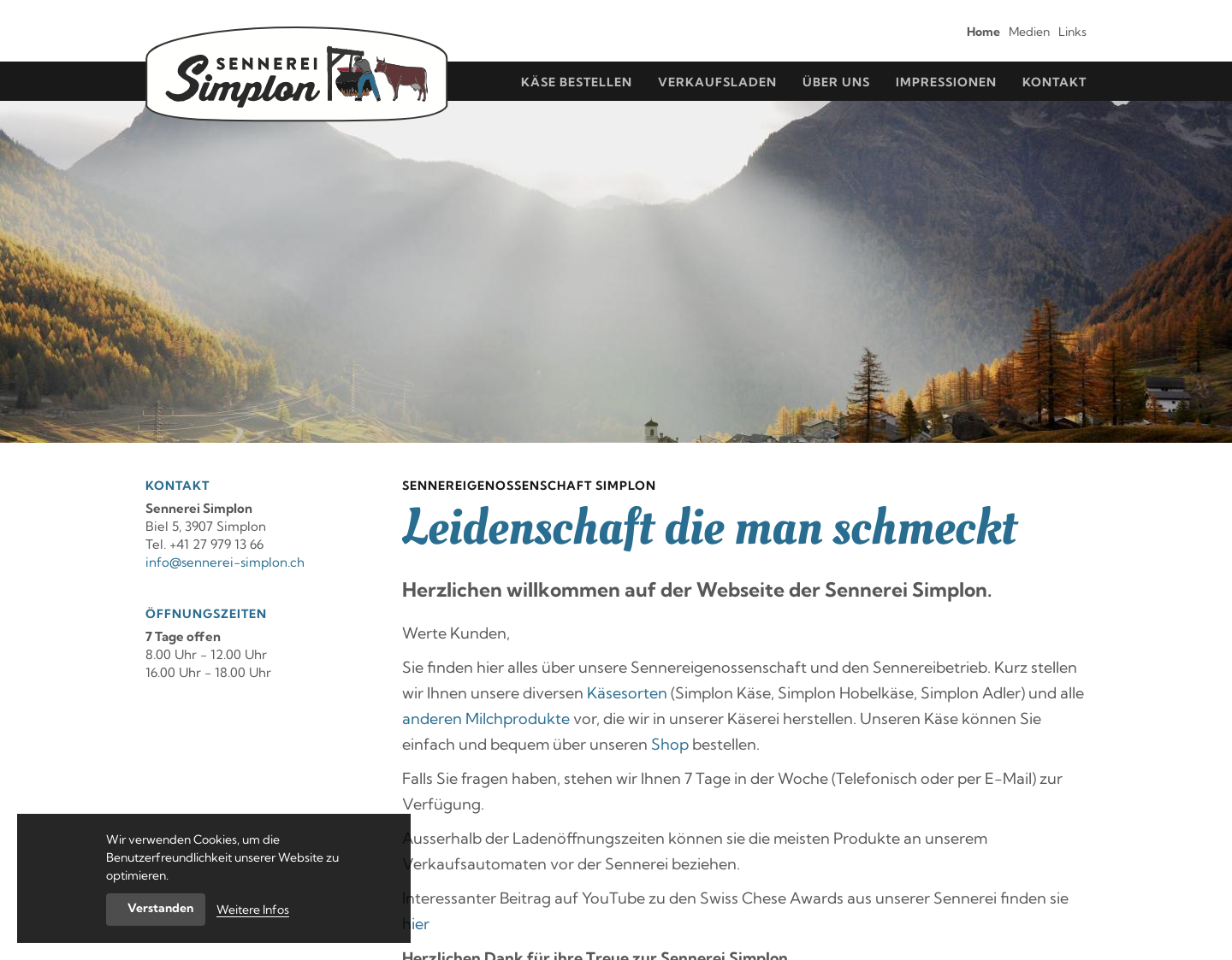 Aktuelle Website-Vorschau von Sennerei - Käserei Simplon