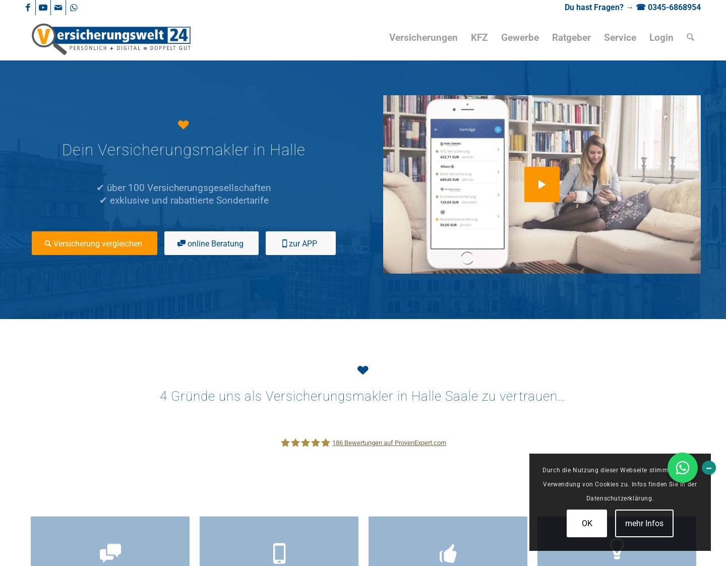 Aktuelle Website-Vorschau von Versicherungen online vergleichen
