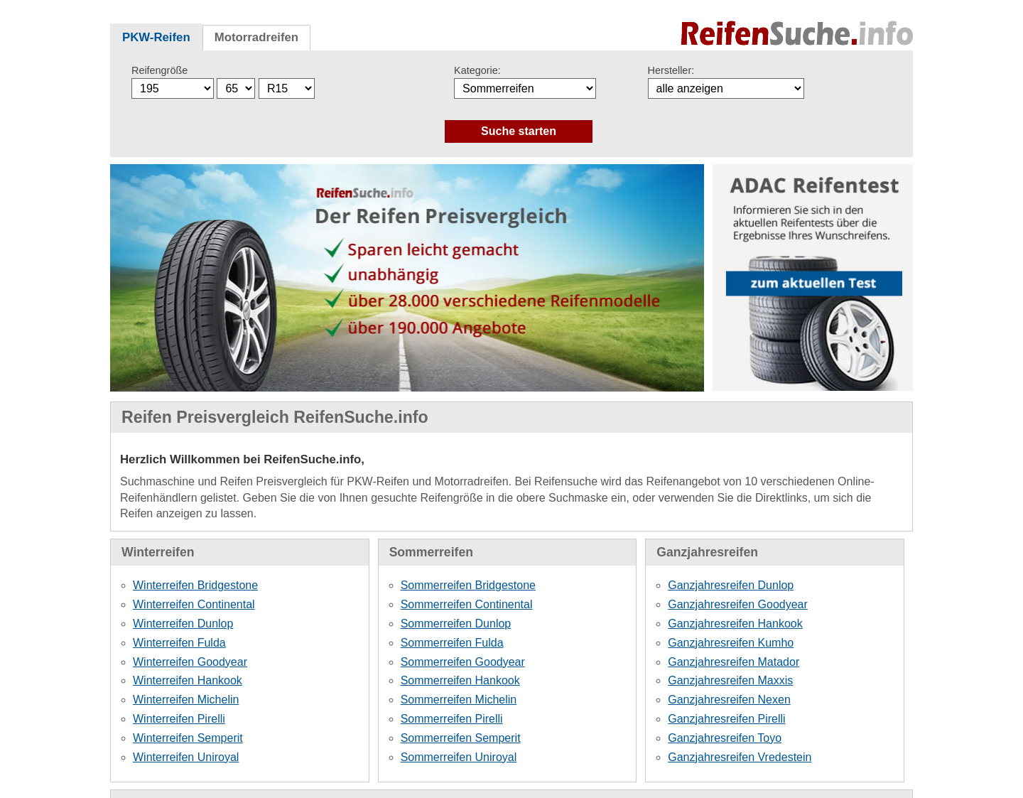 Aktuelle Website-Vorschau von Sommerreifen Preisvergleich