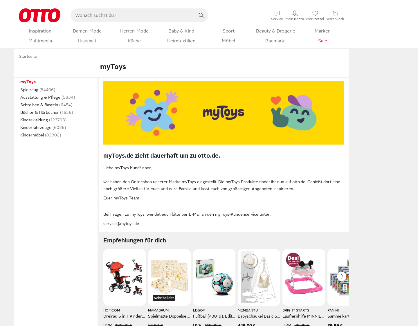 Aktuelle Website-Vorschau von myToys Spielzeug