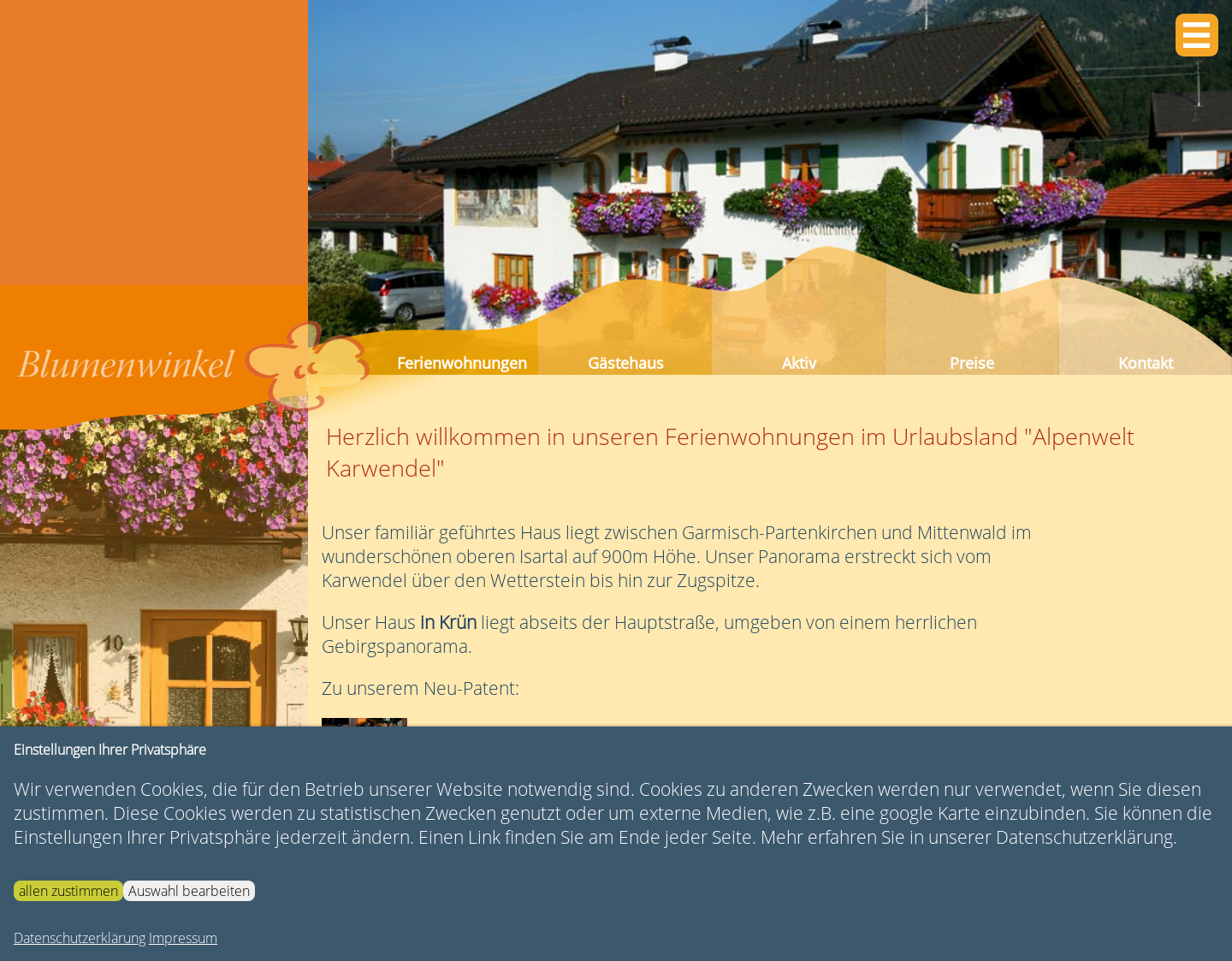 Aktuelle Website-Vorschau von Ferienwohnung Blumenwinkel