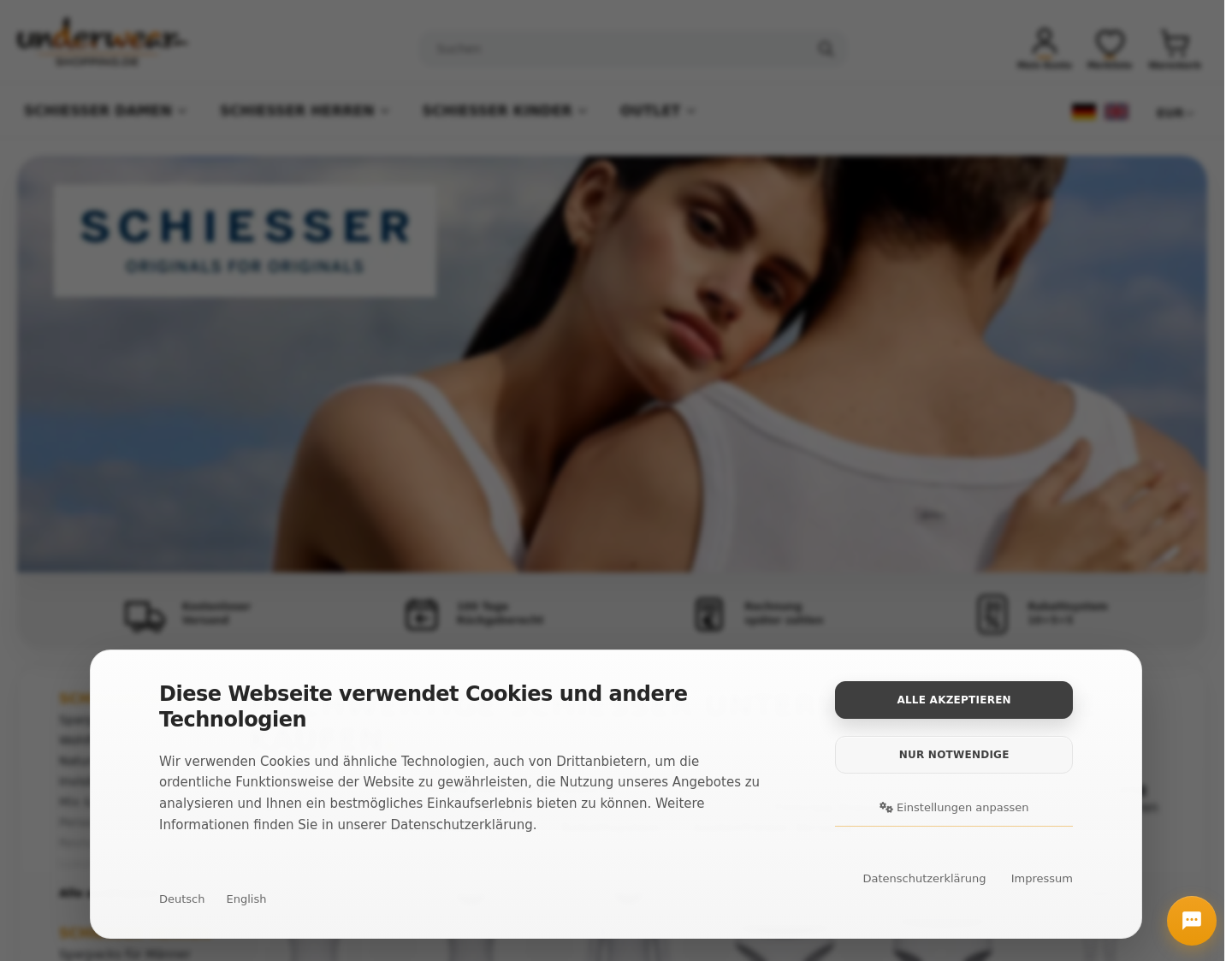 Aktuelle Website-Vorschau von SCHIESSER Unterwäsche Shop