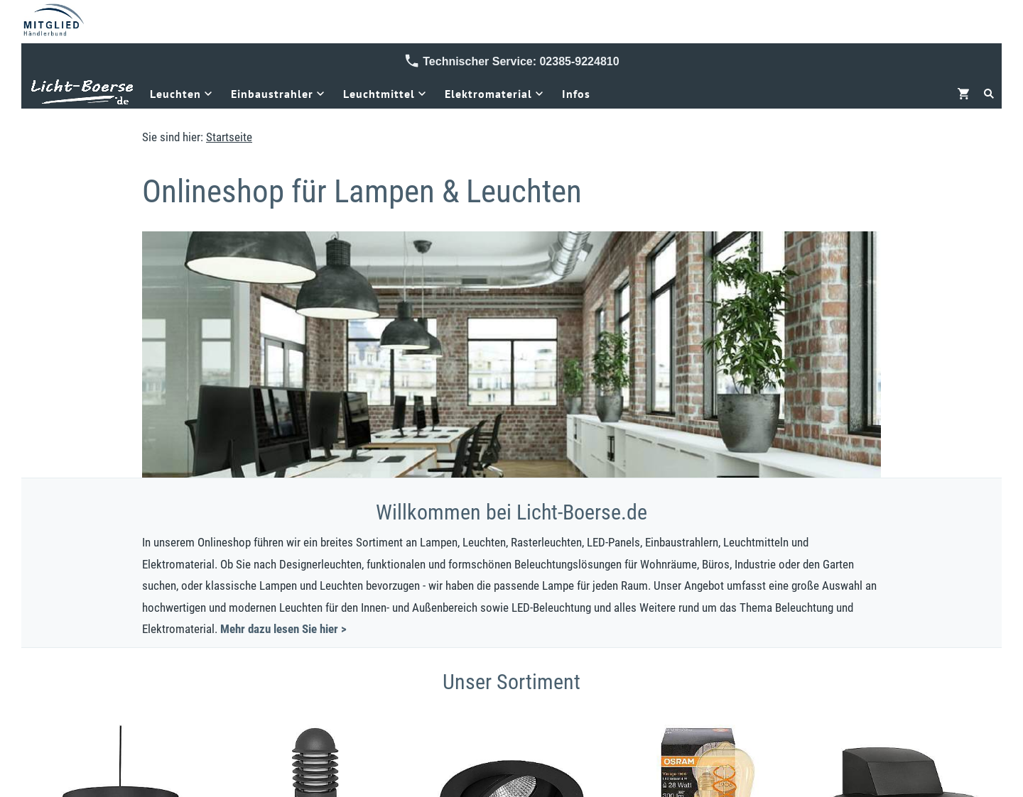 Aktuelle Website-Vorschau von Großhandel für Lampen und Leuchten