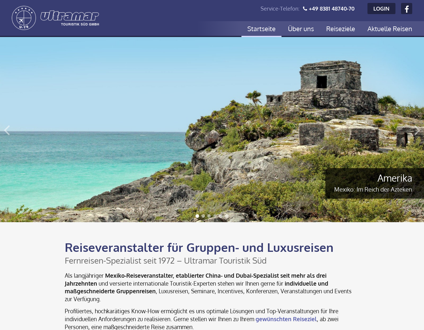 Aktuelle Website-Vorschau von Ultramar Touristik Süd GmbH