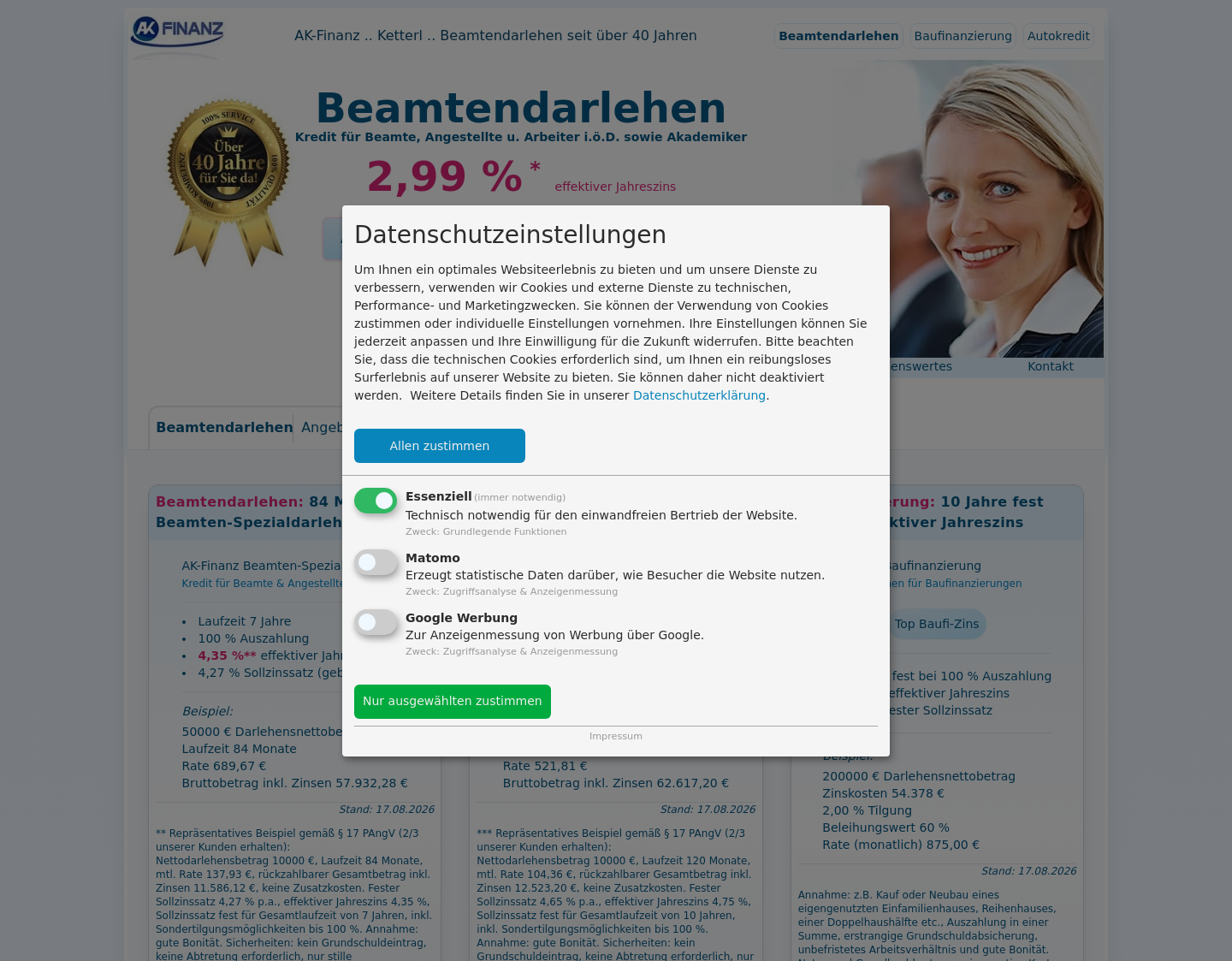 Aktuelle Website-Vorschau von Finanzierung