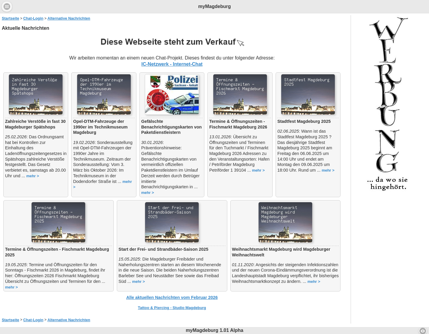 Aktuelle Website-Vorschau von Magdeburg Stadtportal